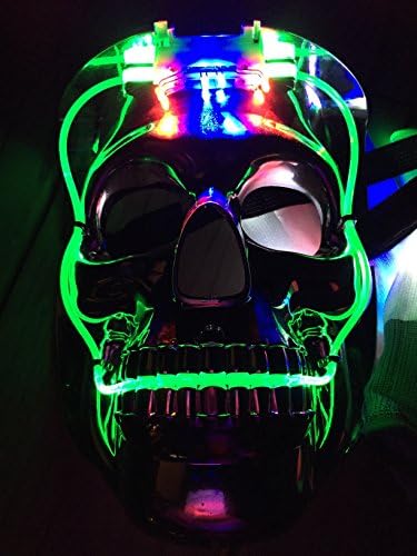 Spooky Halloween Light up Skeleton Chrome Mask & Light up Glove Costume Bundle