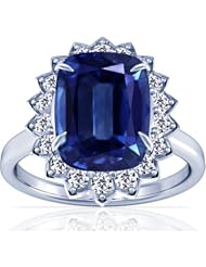18K White Gold Cushion Cut Blue Sapphire Ring With Sidestones (GIA Certificate)
