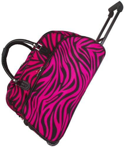 World Traveler Pink Black Zebra Rolling Wheeled Duffle Bag 21-inch