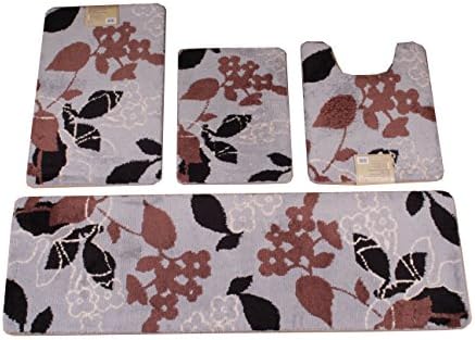 4 Piece Non-slip Memory Foam Bathmat Set (17x23/20x24/20x32/20x64") (Grey Petal)