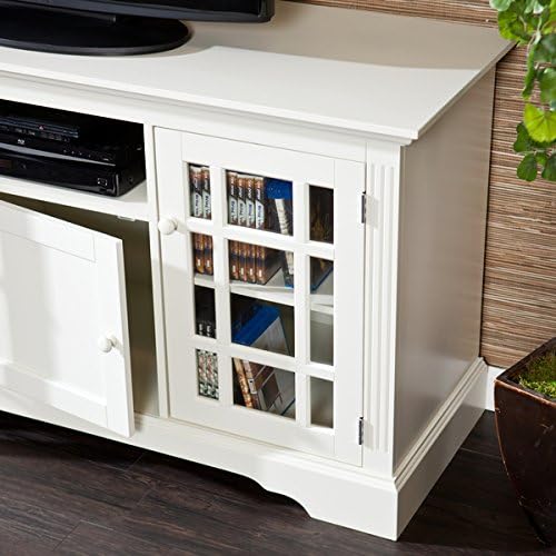 MDF Manufactured Upton Home Trevorton Off-white Finished Tv/ Media Stand with 5mm Tempered Glass (28 In. H X 55 In. W X 17.75 In. D)