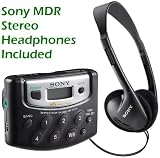Sony Walkman Digital Tuning Portable Palm Size AM/FM Stereo Radio (Black) with Weather Band, 20 Station Preset Memory, DX Switch for Exceptional Reception, Convenient Belt Clip & Over the Head Stereo Headphones - Designed for Jogging, Walking, Exercising & Bike Riding