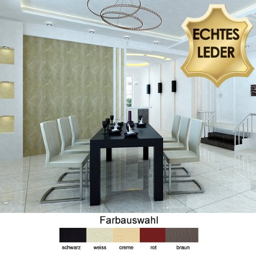 Edelstahl Freischwinger LUNA Echt Leder rot