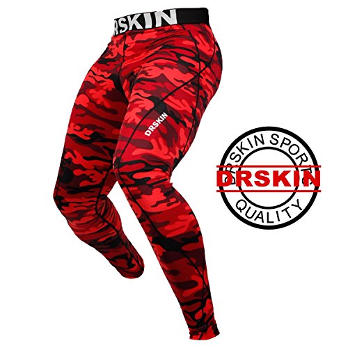 [DRSKIN] DMRB03 S Compression Tight Pants Base Layer Running Leggings Men Women (S, Red)