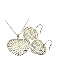 Nickel Free Sterling Silver Pendant & Earring Sets 14K Gold Plated Mesh Heart Set