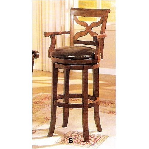 Kitchen: Brown finish wood frame bar stool with bycast leather seat 30
