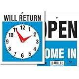 Headline Sign 9381 Double-Sided Open/Will Return Sign with Clock Hands, 5 Inches by 6 Inches