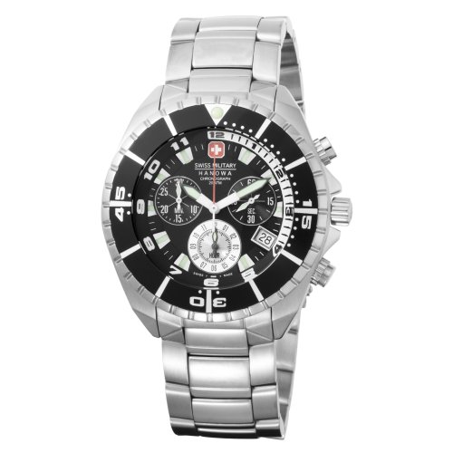 Swiss Military Hanowa Mens 06-5096-04-007 Sealander 316L Stainless Steel Black Dial Watch
