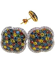 1.78 Carat Brilliant Round Yellow Blue Red Green White Diamond Earrings
