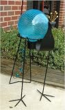 Outdoor Living : Aqua Blue Moonstruck Glow in the Dark Glass Gazing Globe with Peacock Wrought Iron Stand