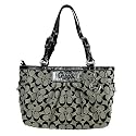 Authentic Coach Signature Pleated East West Gallery Tote 14281 Black/White