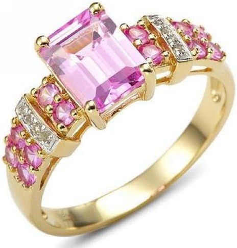 CAFA Jewelry Golden Color Ring Size 6,7,8,9,10 Rhinestone Pink Rhinestone 7
