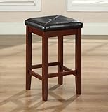 Crosley Furniture Upholstered Square Seat Bar Stool in Classic Cherry Finis ....