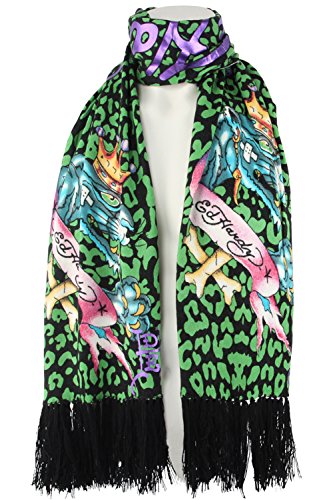 Ed Hardy Womens Panther Knit Scarf -Green/Black