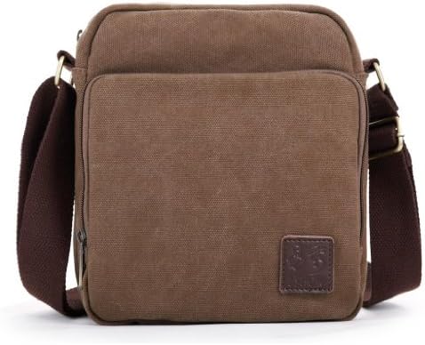 Eshow Men's Small Canvas Crossbody Everyday Satchel Bag, Brown