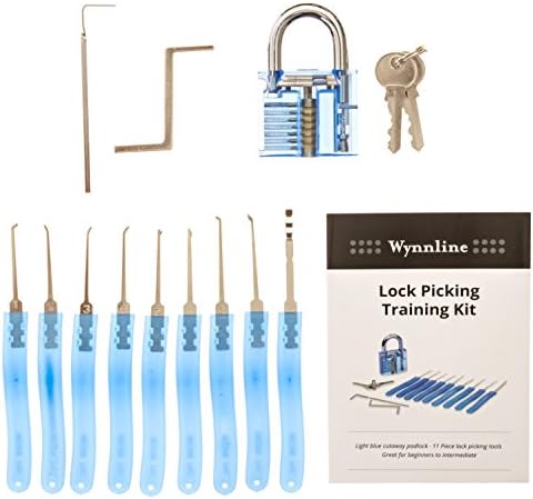 11 Piece Lock Pick Training Set with See Through Practice Lock in Blue, Great for Intermediate and Beginners alike. Instructions included with every order