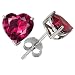 3.00 cttw Heart Created Ruby Earring Studs in 925 Sterling Silver
