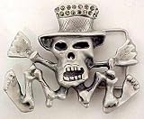 Dancing Top Hat Skeleton Pewter Belt Buckle Skull