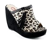 51j9cRaKkXL. SL160  Leopard Print Faux Suede Braided Trim Tassel Peep Toe Wedges