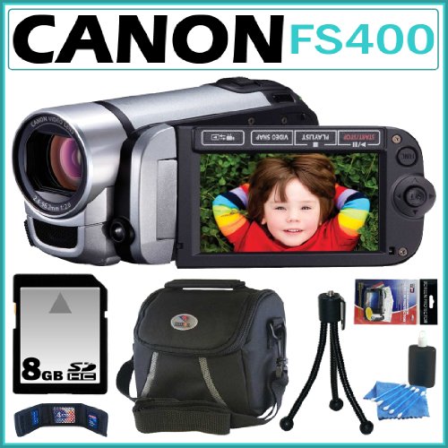 Canon FS400 Flash Memory Camcorder with 41x Advanced Zoom and Dual SDXC Card Slots in Silver + Accessory Kit