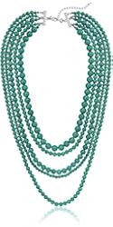 Blue Turquoise Stone 5-Row Multi-Beaded Strand Necklace, 32"+3" Extender