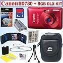 Canon PowerShot SD780IS 12.1 MP Digital Camera (Deep Red) + 8GB Deluxe Accessory Kit