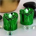 FL-1525 | Professional Quality 2 Piece LED Green Rose Tea Light Battery Candle Set, A safe and effective way of dressing tables for any event