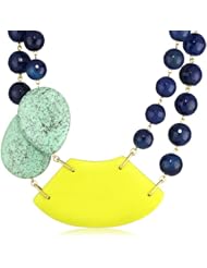 David Aubrey "LAUREN" Blue Agate, Turquoise, and Yellow Large Bib Necklace, 15"