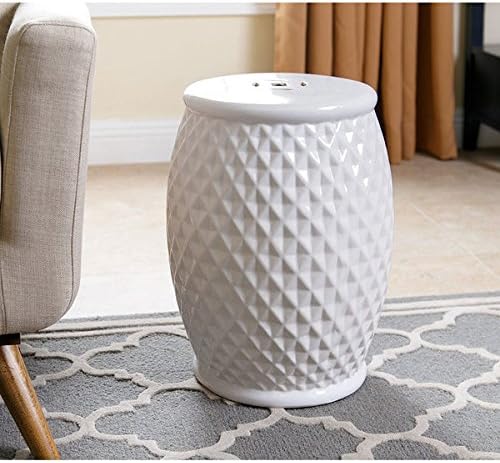 Abbyson Living Marina Tufted White Ceramic Garden Stool