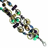 Turquoise/Brown/Gold Hamba Wood & Sequin 7.25in W/Ext Bracelet