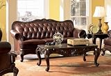 Victoria Classic Button Tufted Tri-tone Top Grain Split Leather Sofa
