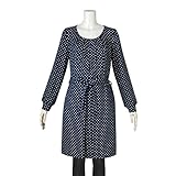 (ニッセン) nissen 【 マタニティ 授乳服 産前 産後 】 共布リボン付 ニット風 タックワンピース 授乳機能付き 紺×オフドット 産後M