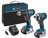 Bosch CLPK26-181 18-Volt 2-Tool Combo Kit with 1/2-Inch Drill/Driver, 1/4-Inch Impact Driver, 2 Batteries, Charger and Contractor Bag