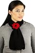Handmade Artisan Lightweight Pure Alpaca Natural Fiber Scarf - Girls and Teens - Classic Black with Crocheted Flower Pin (100% Crocheted By Hand)