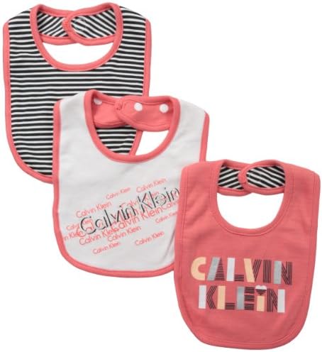 Calvin Klein Baby-Girls Newborn 3 Pack Bibs Peach and Gray Group