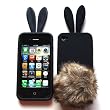 Bunny Skin Case With Furry Tail for Apple iPhone 4 & 4S, Black with Brown Tail