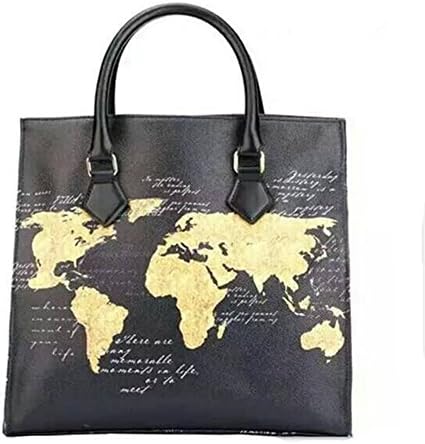 S-BBG(TM) Women Leather Top-handle Tote Handbag Retro Print World Map with Card Holder