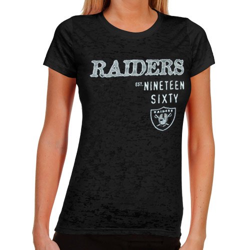 Oakland Raiders Ladies Shotgun Shine Burnout T-Shirt - Black (Small)