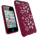 iGadgitz Pink & White Flowers Silicone Skin Case Cover for Apple iPod Touch 4th Generation 8gb, 32gb, 64gb + Screen Protector