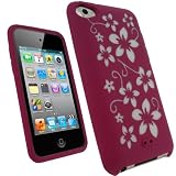 Produkt-Bild: igadgitz Silikon Schutzh&uuml;lle H&uuml;lle Tasche Etui Case Skin in Pink Rosa mit Motif Blumen in Farbe Wei&szlig; f&uuml;r iPod Touch 4G 4. Gen Generation 8gb 32gb & 64gb + Display Schutzfolie