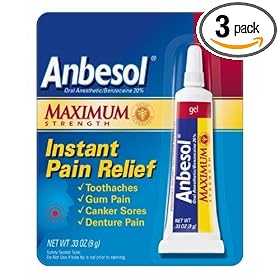 Anbesol Maximum Strength Oral Anesthetic Gel, .33-Ounce Tubes (Pack of 3)