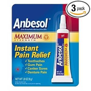 Anbesol Maximum Strength Oral Anesthetic Gel, .33-Ounce Tubes (Pack of 3)