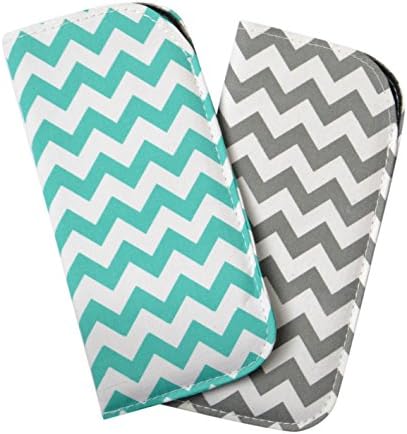 2 Pack Assortment Soft Canvas Eyeglass Slip Case Attractive Chevron Teal Gray