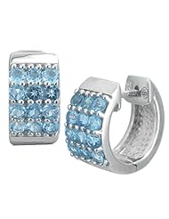 Sterling Silver Blue Topaz Micro Pave Gemstone Huggie Earrings