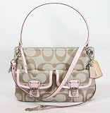 Coach Poppy Metallic Signature Sateen Hippie Crossbody Bag Khaki/pink F18980