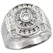 Sterling Silver Men's Watch Band Style Ring w/ Brilliant Cut CZ Stones, 11/16 in. (17.5mm) wide, size 14