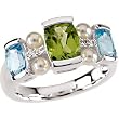 Sterling Silver Blue Topaz, Peridot, Pearl and Diamond Ring