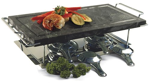 World Cuisine 14-Inch Dual Burner Stone Grill, Chrome