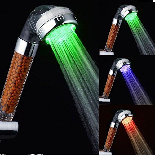 Sdida LED Light Shower Head - Magic 3 Colors Changing with Negative Ionic Filter Headheld, Color Changing by Water Temperature in Bathroom Glow Showerhead