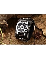 Youyoupifa Personalized Stainless-Steel Alloy Unisex Minimalist Dial Black Leather Strap Quartz Watch